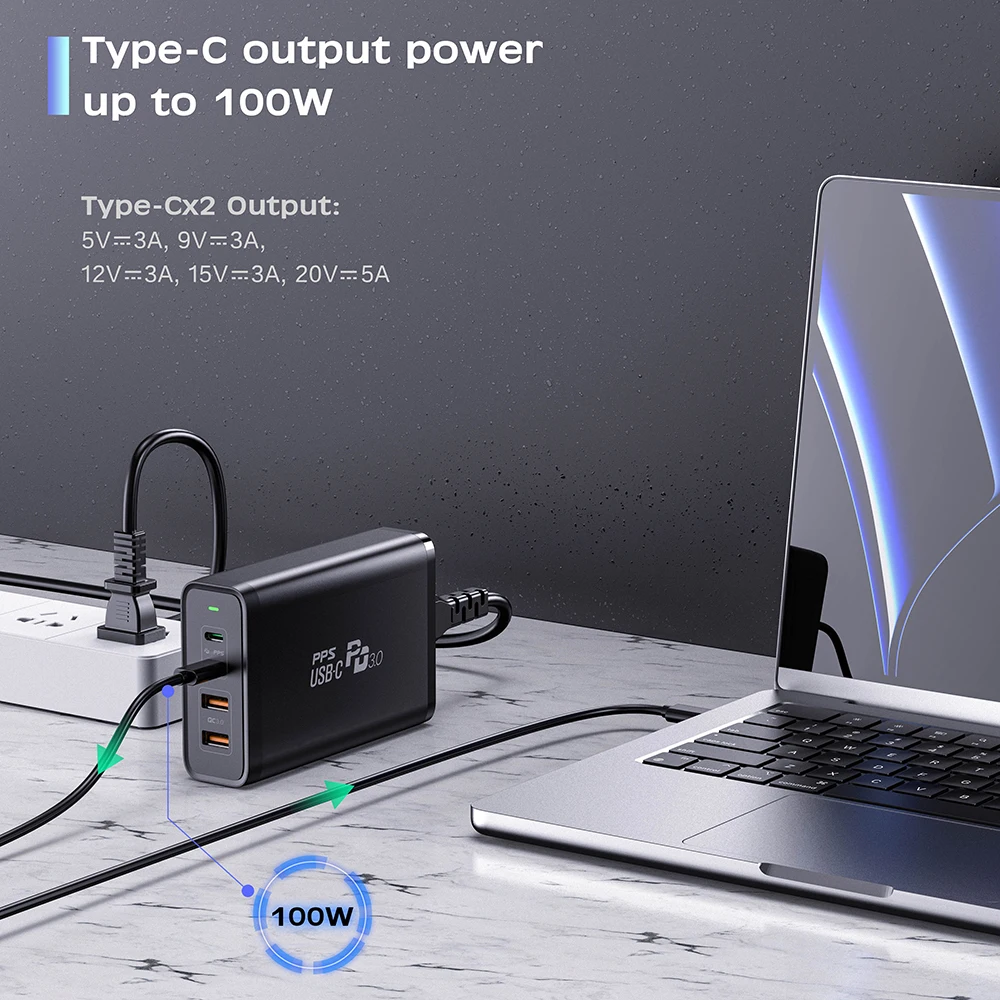 245W USB C Power Adapter 4 Ports GaN Desktop Charging Station PD100W PPS45W Fast Charger for MacBook iPhone 15 Samsung S23 Ultra