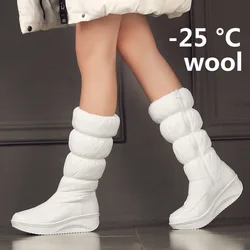 Bottes de neige à semelles compensées et mi-mollet pour femme, chaussures à plateforme, imperméables, à la mode, noires, bleues et blanches