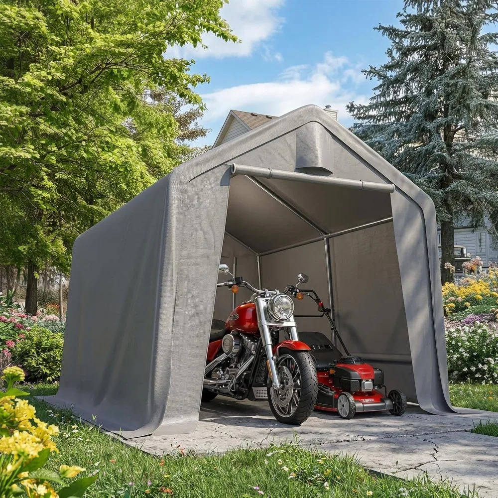 

8x8FT Outdoor Storage Shed Shelter with Roll-Up Mesh Windows, Heavy Duty Portable Garage, Customized
