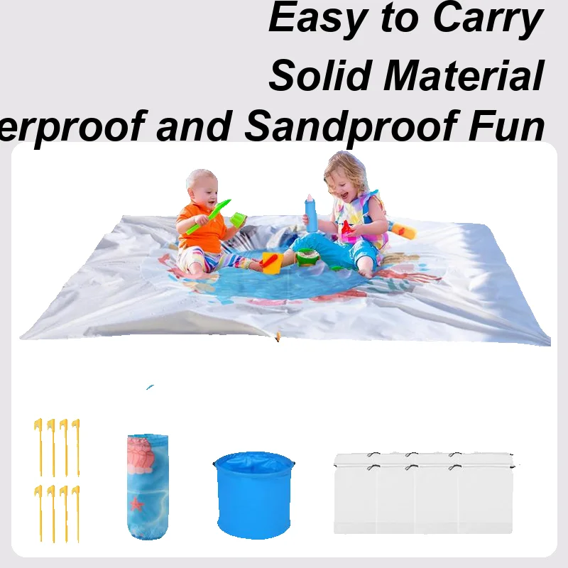 Baby Beach Pool 6.5 x 6.5 Ft Paddling Pool Sandproof Waterproof Folding 2 in 1 Beach Blanket for Outdoor Picnic Vacation