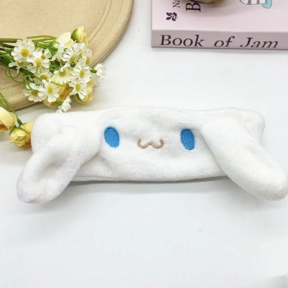 Sanrio Hello Kitty Cinnamoroll Plush Face Wash Makeup Hairband Cartoon Women Plush Headband Non Slip Elastic Hair Accessories