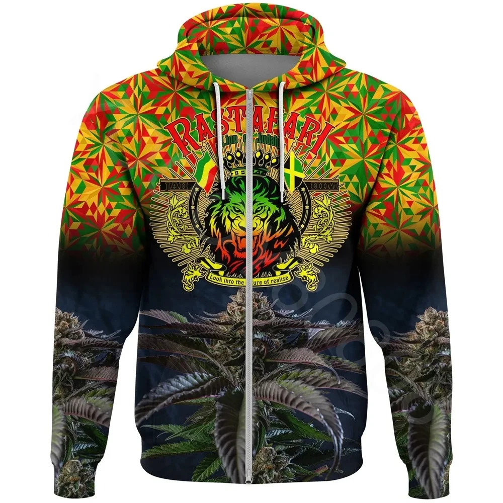 Africa New Fall Winter Men's Sweatshirt with 3D Printed Rastafari Ethiopian Jamaica and Cana Zip Hoodie A7