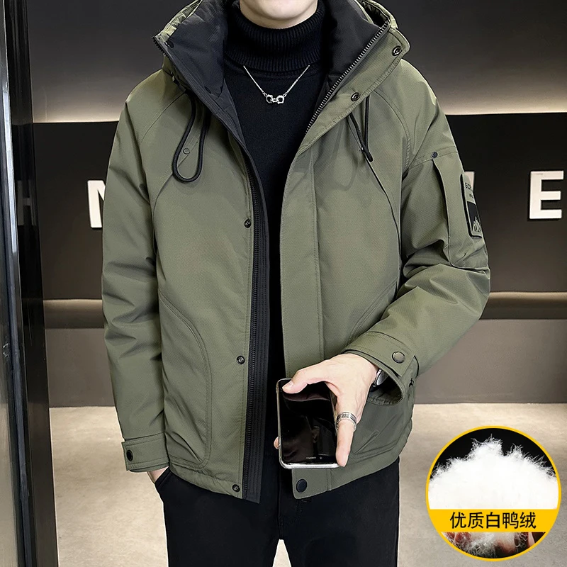 

Hooded Down Jacket for Men Short Winter Style New Loose Outdoor Men Workwear Down Jacket for Warmth Mens Comfortable Windbreaker