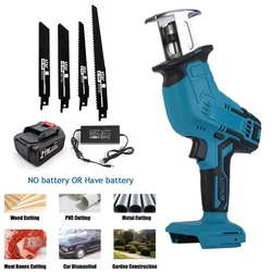 Cordless Reciprocating Saw Adjustable Speed Wood Metal PVC Pipe Cutting Bandsaw Power Tool with Makita 21V Battery Compatibility