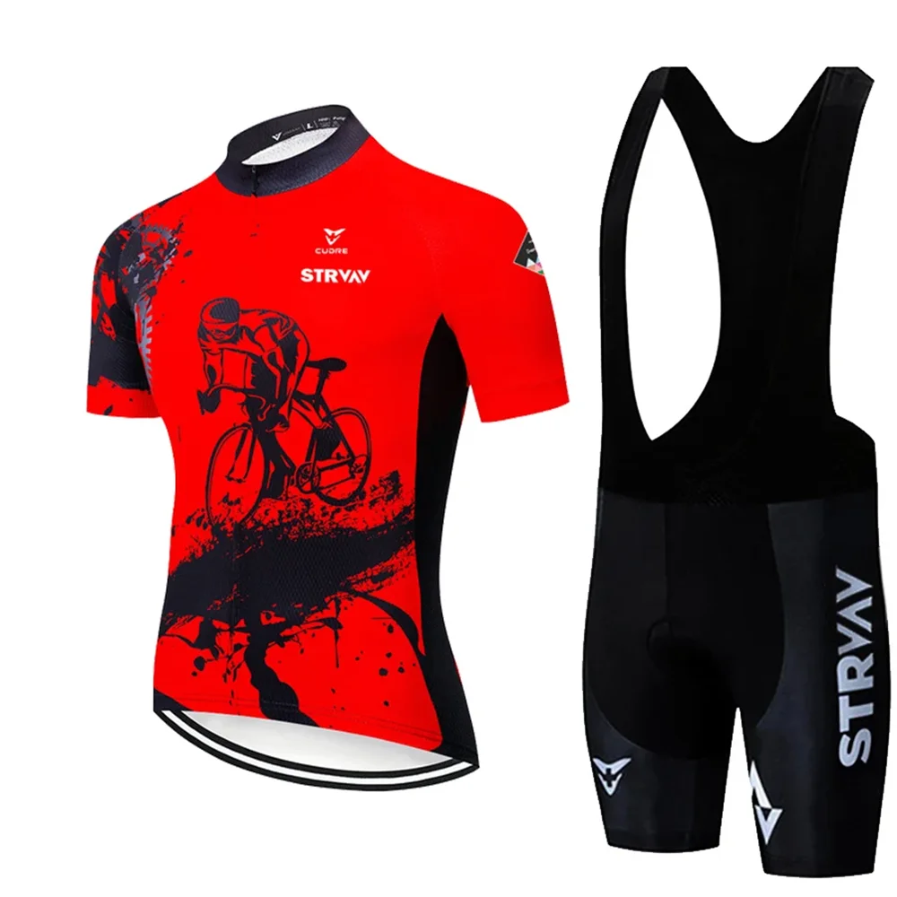 

2024 Strvav Team Cycling Jersey Set Summer Breathable Road Bicycle Suit Riding Uniform Bike MTB Clothing New Sports Cycling Kits