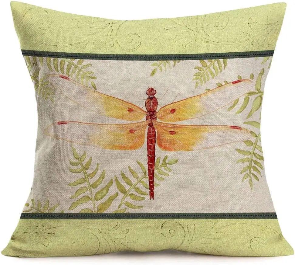 

Dragonfly Pillow Cover Country Style Suitable for Home Office Sofas Decorative Pillowcase Linen Cushion Cover