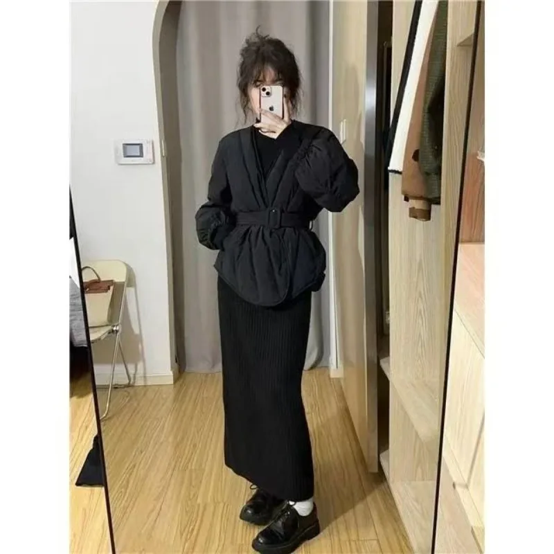 2024 New Design Women Winter Solid Sashes Coat Female Thick High Quality Students Outwear Sweet Women Jacket Streetwear