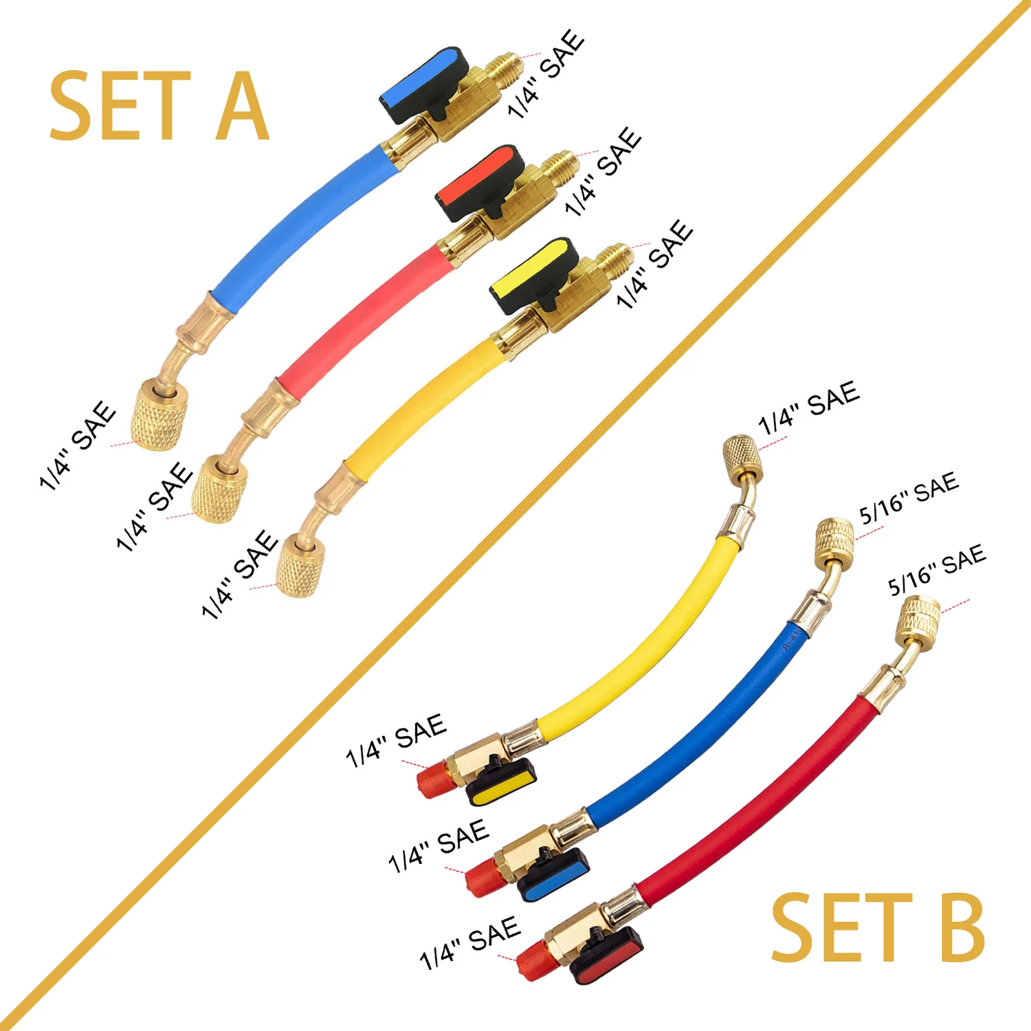 3pcs R134A R410 R22 800-4000 PSI Manifold Gauge Set A/C Refrigeration Charging Hose HVAC Refrigerant Hoses Set with Ball Valve