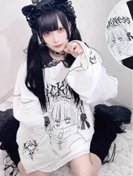 Harajuku Kawaii T-Shirt Women Sweet Japanese Gothic Subculture Loose Letter School Student Tees Long Sleeve Top Spring Outwear