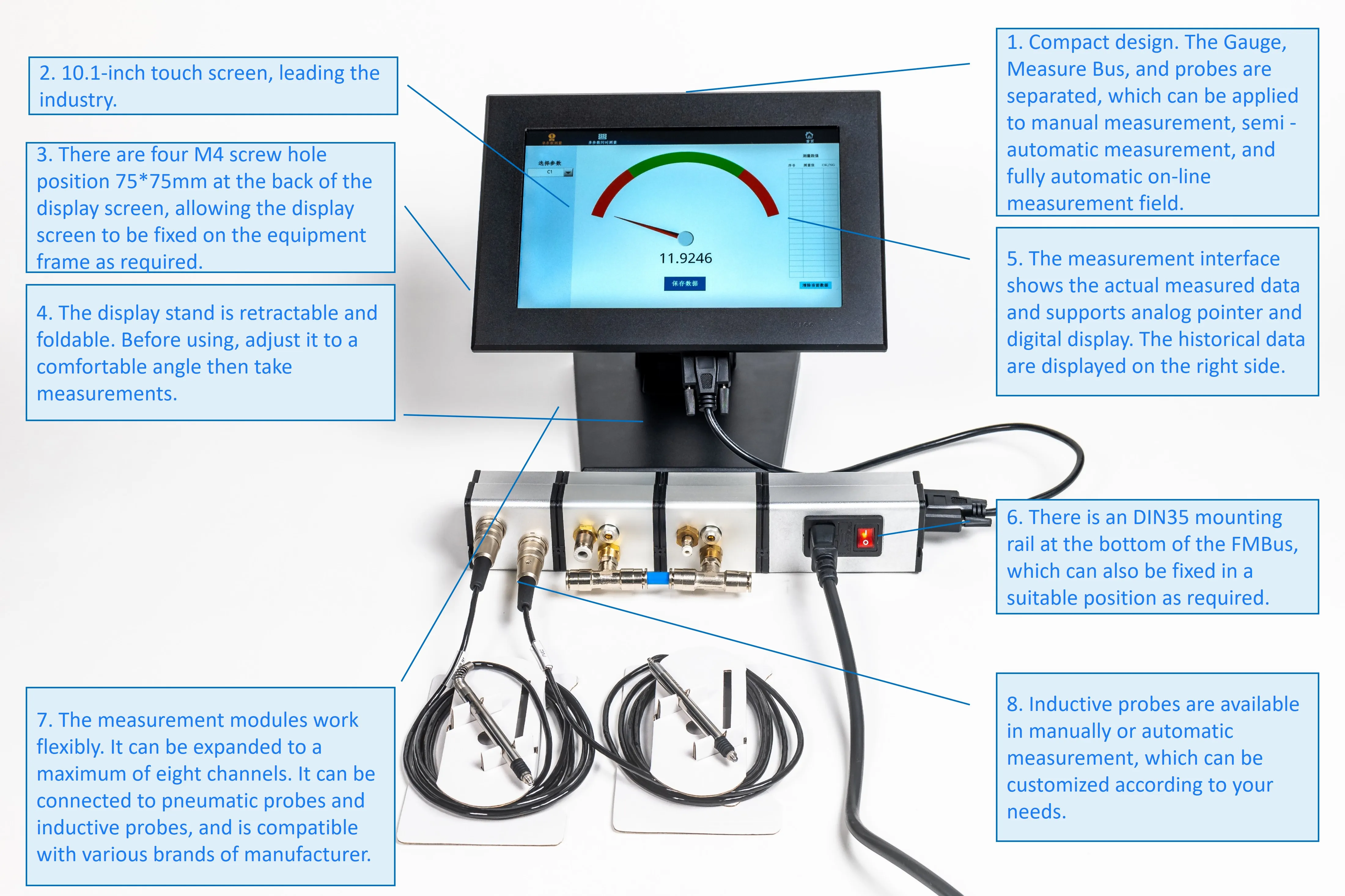 Eight Channel Inductive Gage Inside Diameter Measuring Cone Measurement 0.1μm