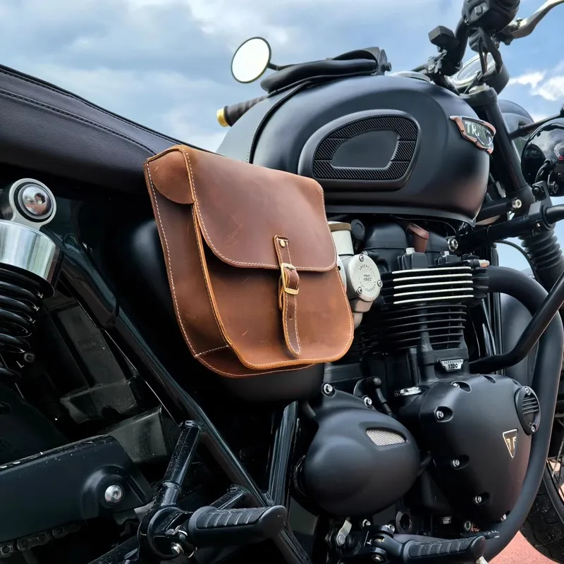 Retro Side Bag for Triumph Bonneville T100 T900 T120 And Speed Twin Motorcycle PU Leather Storage Saddlebag with Strap