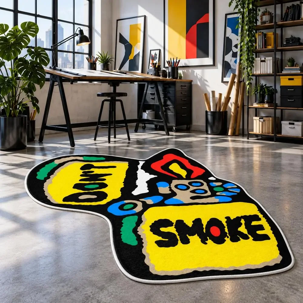Tactical Don’t Smoke Lighter Gear Shaped Area Rug, Floor Mat for Gaming Room, Bedroom, Living Room, Office and Urban Home Decor