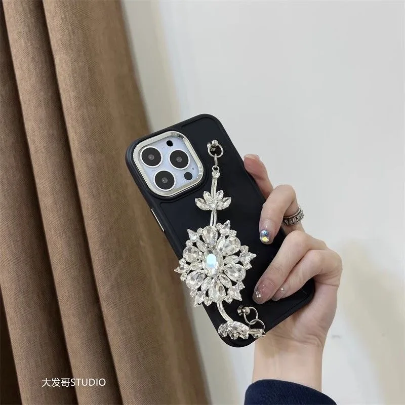 Funda de teléfono móvil con pulsera de diamantes de imitación de lujo, adecuada para iPhone