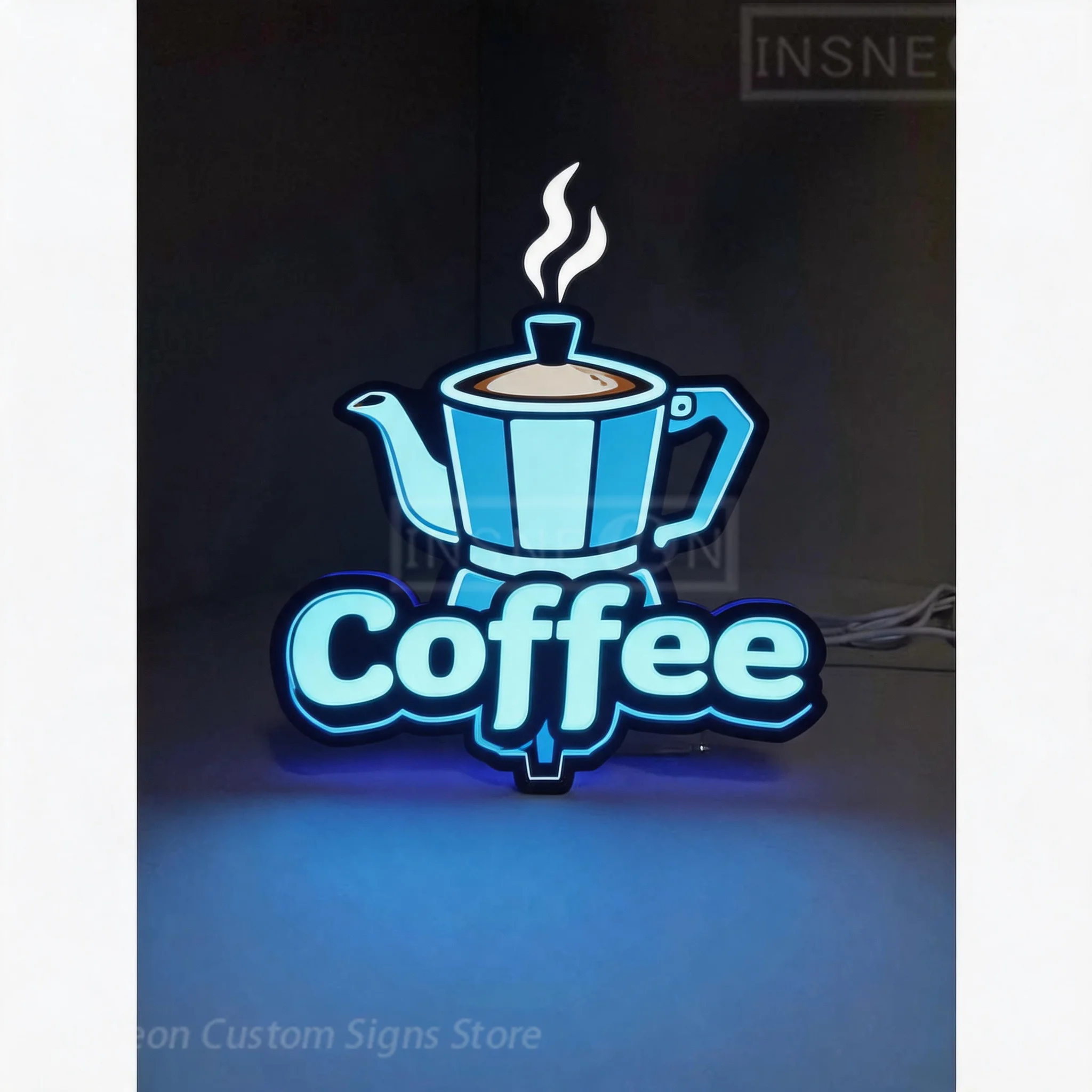 光るパーソナライズされたコーヒーのネオンサイン、カスタム壁掛けロゴ、金属製ledビジネスポスター、アクリル製側面発光広告看板