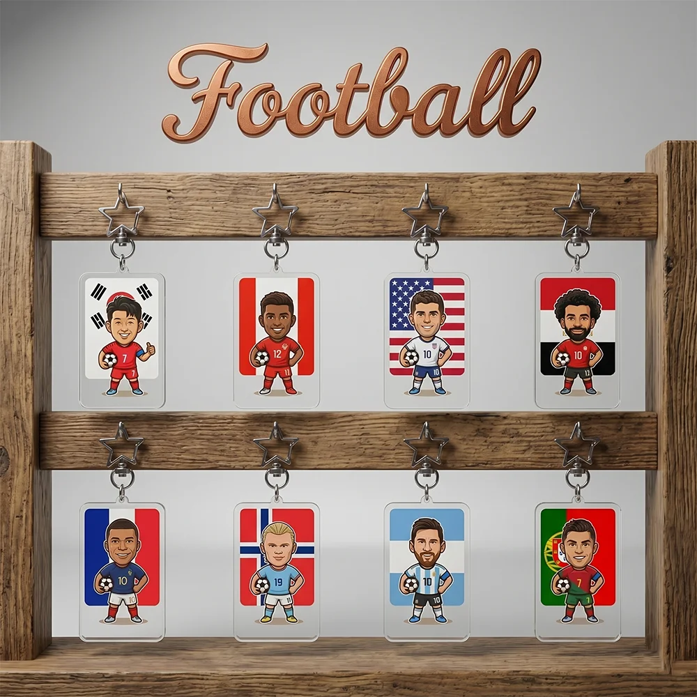Llavero de acrílico de fútbol de los 48 países, llavero Kawaii, llavero bonito, colgante para bolso de jugador de fútbol C Ronaldo Messi Zidane Mbappé