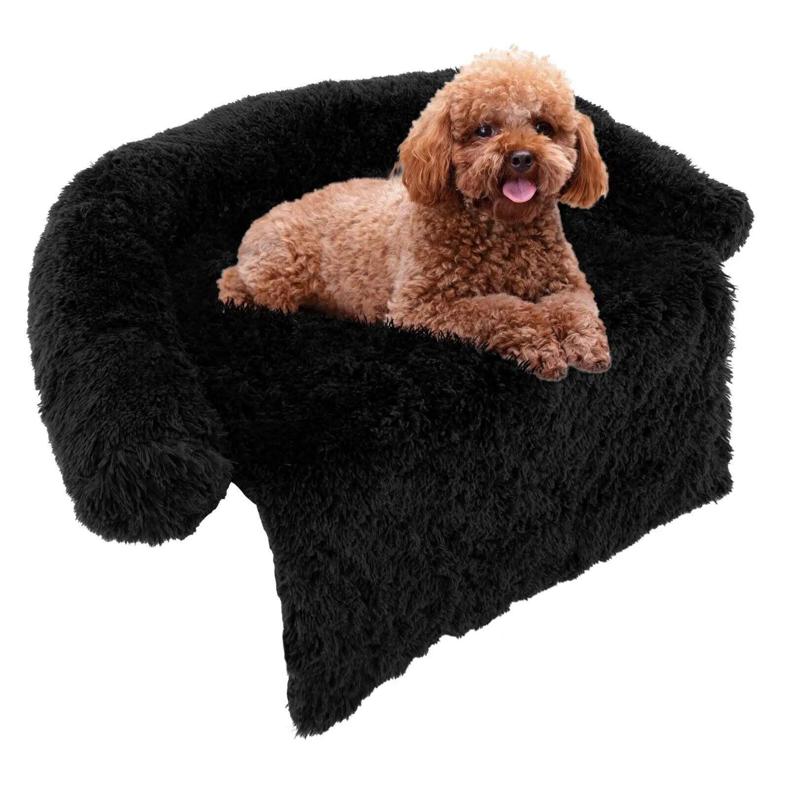 S-Size Plush Calming Dog Couch Bed Dog Sofa Bed Anti-Slip Bottom Washable Cover