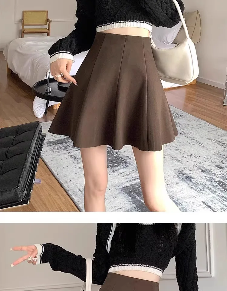 Halbrock Damen Neuer Herbst- und Winter-A-Linien-Kurzrock, sexy, figurbetont, flauschig, für kleine Frauen, vielseitiger Schirmrock – Detail 10
