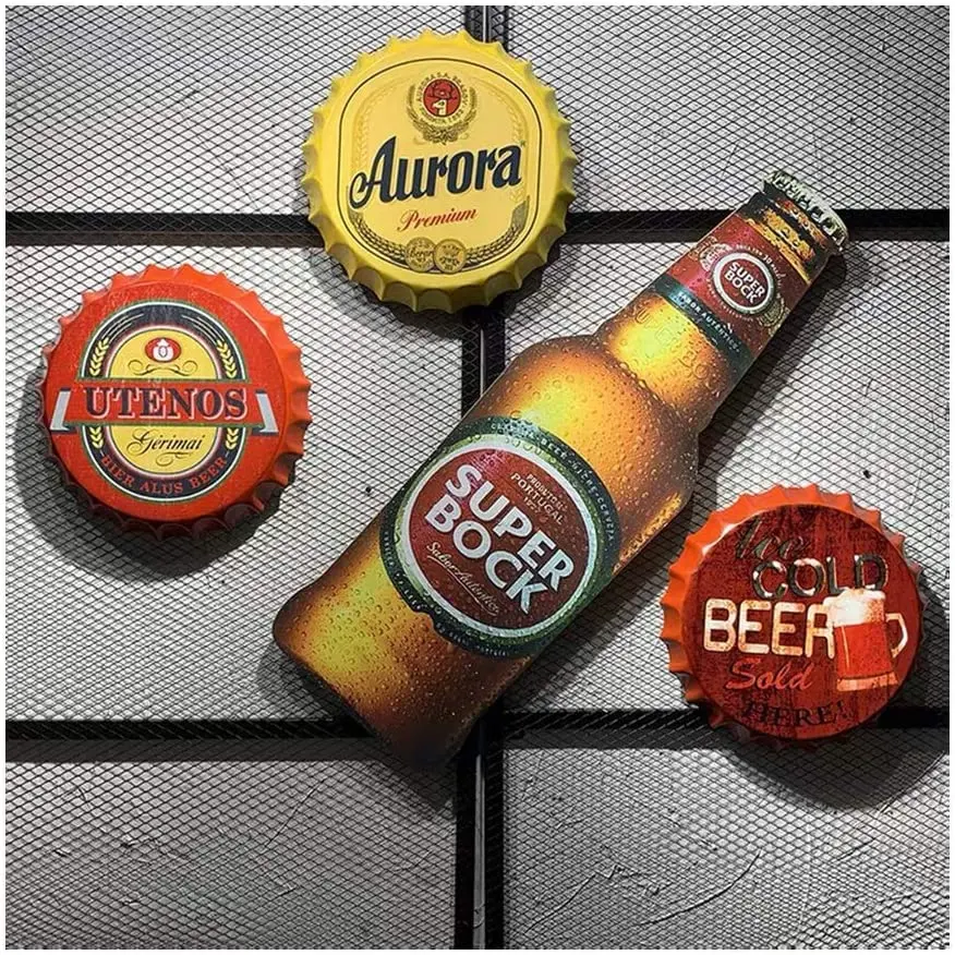 Decorative Bottle Caps Metal Tin Signs Cafe Beer Bar Decoration Plate  Wall Art Plaque Vintage Home Decor