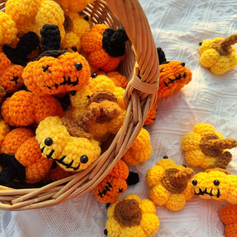 2PCS Crochet Pumpkin Basket For Halloween Decoration Knitting Doll Gift  Party Monster Pumpkin Crochet Bag Accessories