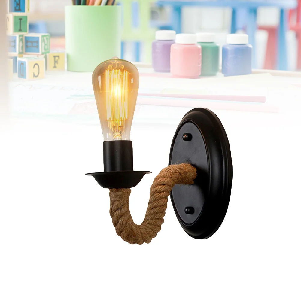 الممر ضوء الرجعية الجوت حبل الجدار مصباح 220 فولت E27 الشمعدان المعدني لغرفة النوم غرفة المعيشة بار إضاءة ديكوريّة أباجورة
