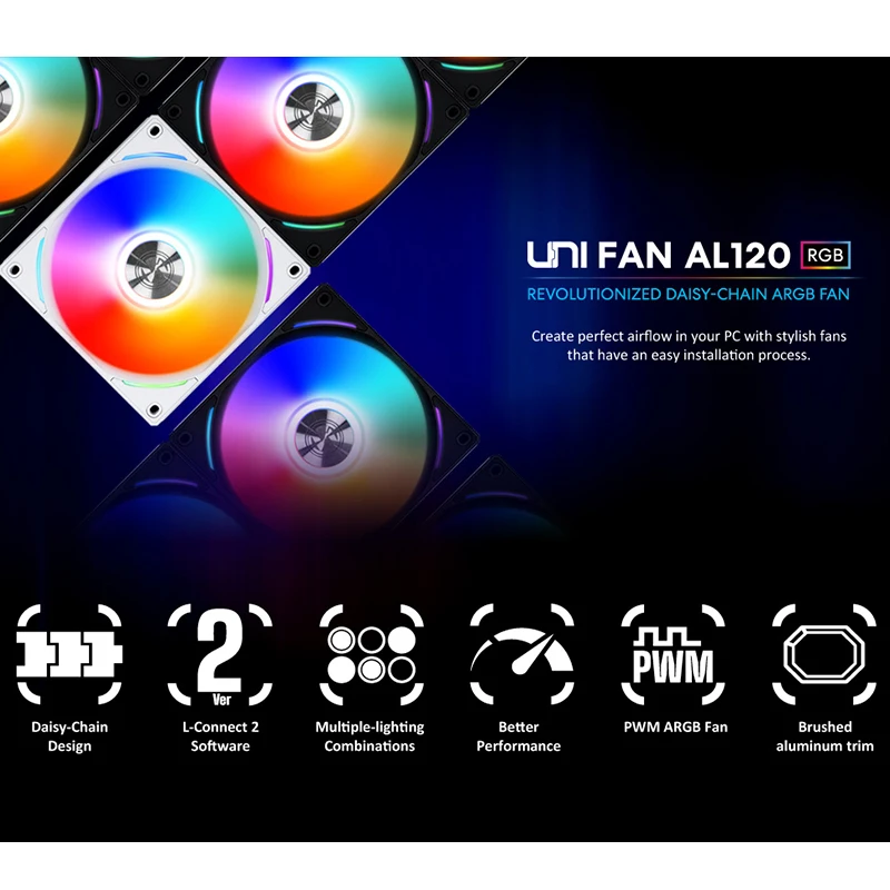 Lianli Uni Fan AL120 Pc Computer Case Fan Cooling Cooler 3PIN 120Mm Rgb Quiet Cpu Cooler Fan 5V dc Pwm Argb Fans Passen Snelheid