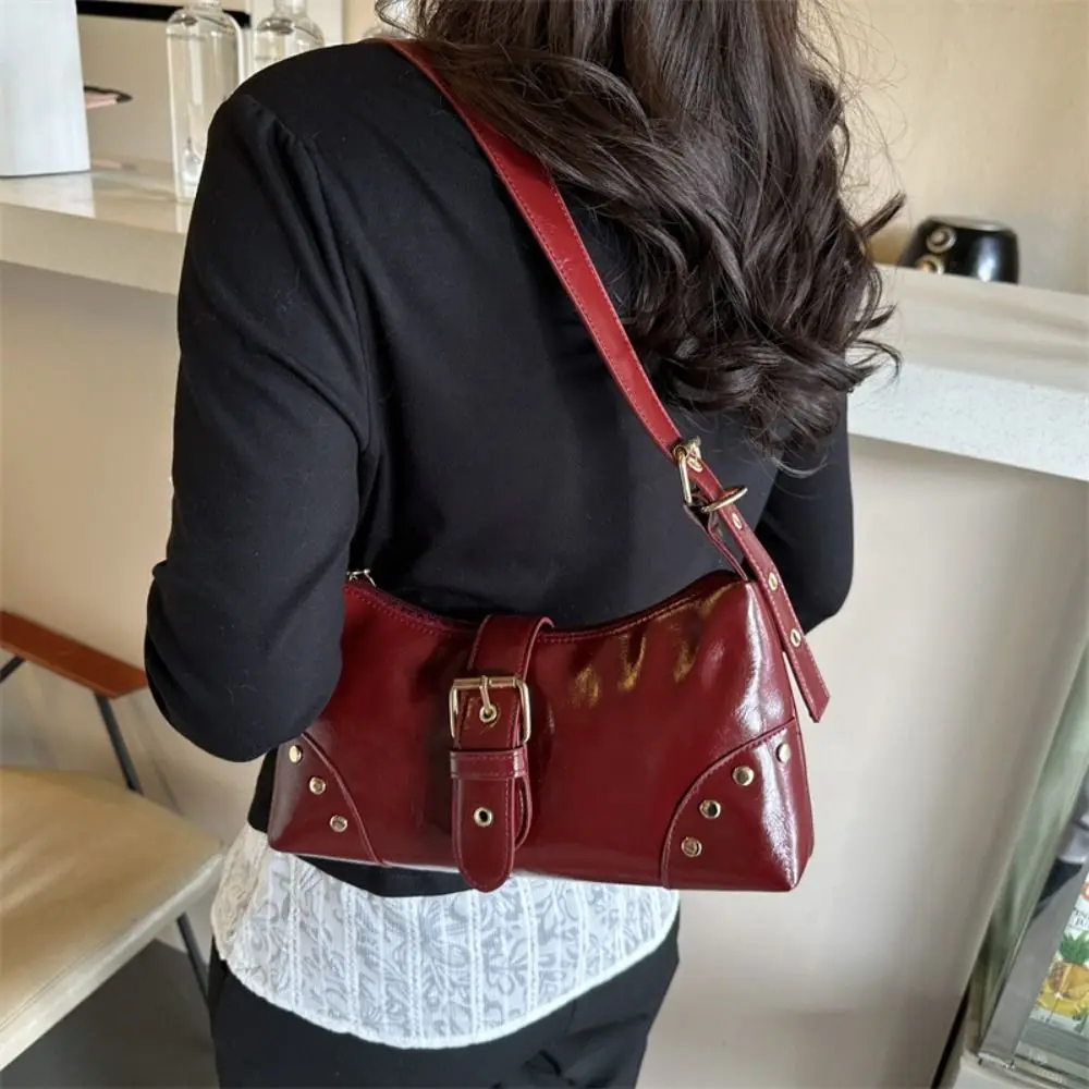 

Casual Designer Buckle Armpit Bag Y2k Gothic Rivet Shoulder Bag Pu Leather Vintage Spicy Girl Handbag Women