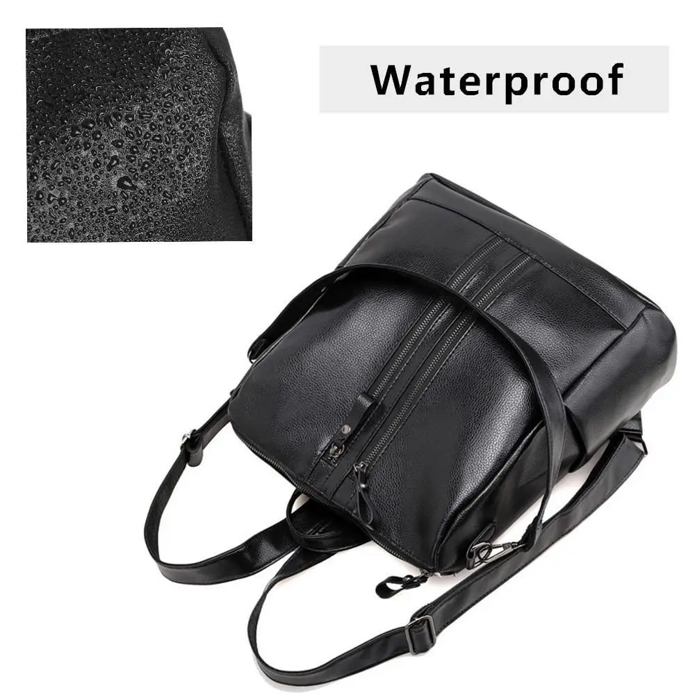 PU Leather Leisure Handbag Rucksack Large Capacity Shoulder Bag School Leather Backpack Travel Tote Backpack College Bag