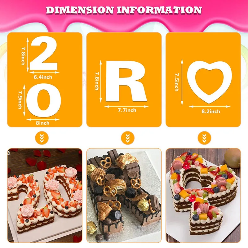 37Pcs Letter Number 8-16Inch Plastic PET Stencils Digital Cake Chocolate Molds Baking For Pastry Bakery Birthday Wedding Tools