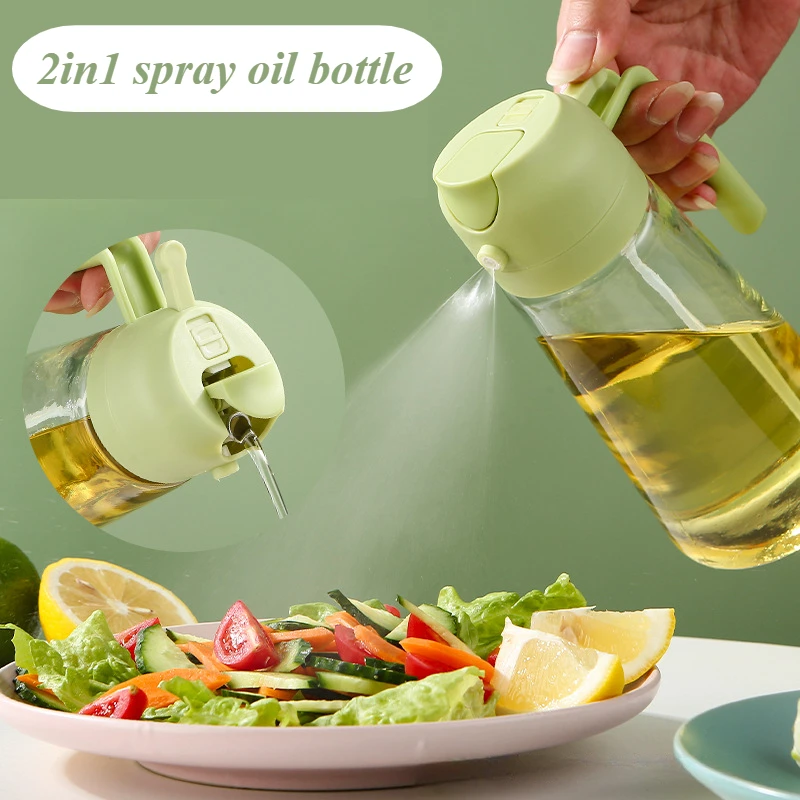 470ml Glass Oil Spray Bottle 2in1 Mist & Pour Non-Drip Oil Dispenser Kitchen Oil Filter Jug for Home Usewith Leakproof Spout