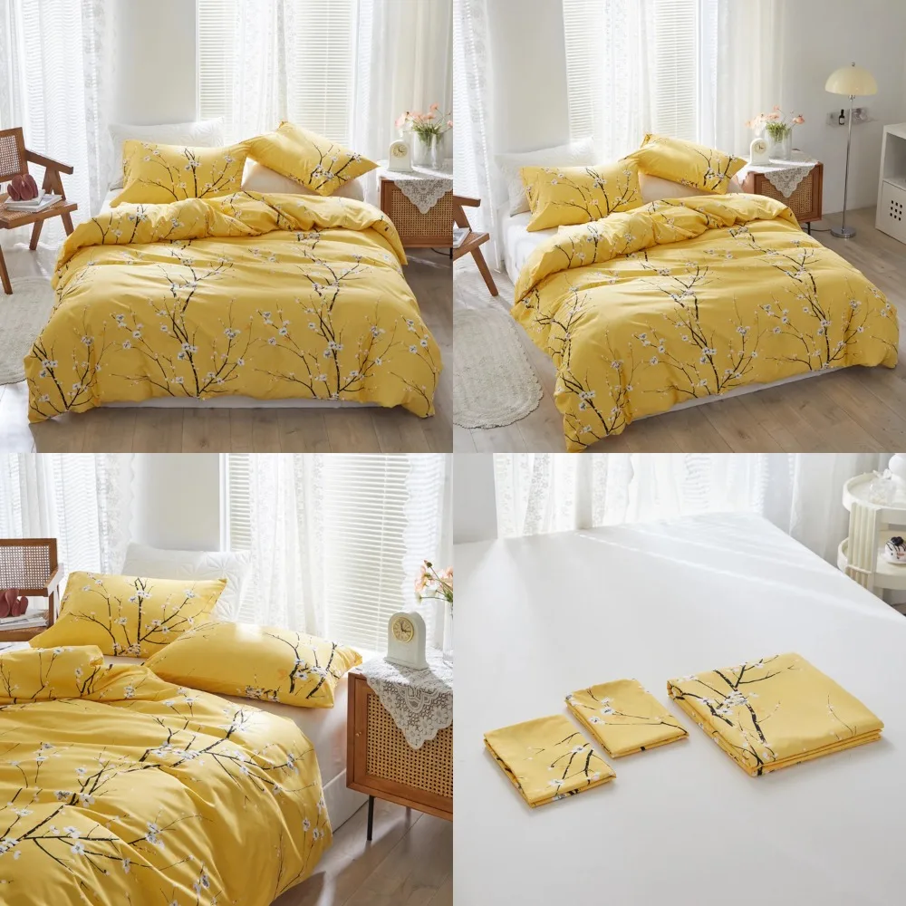 

Comfortable High Quality Double Duvet Cover Set with Plum Blossom Design - Skin Friendly Queen Quilt Cover and Pillowcase - Dura