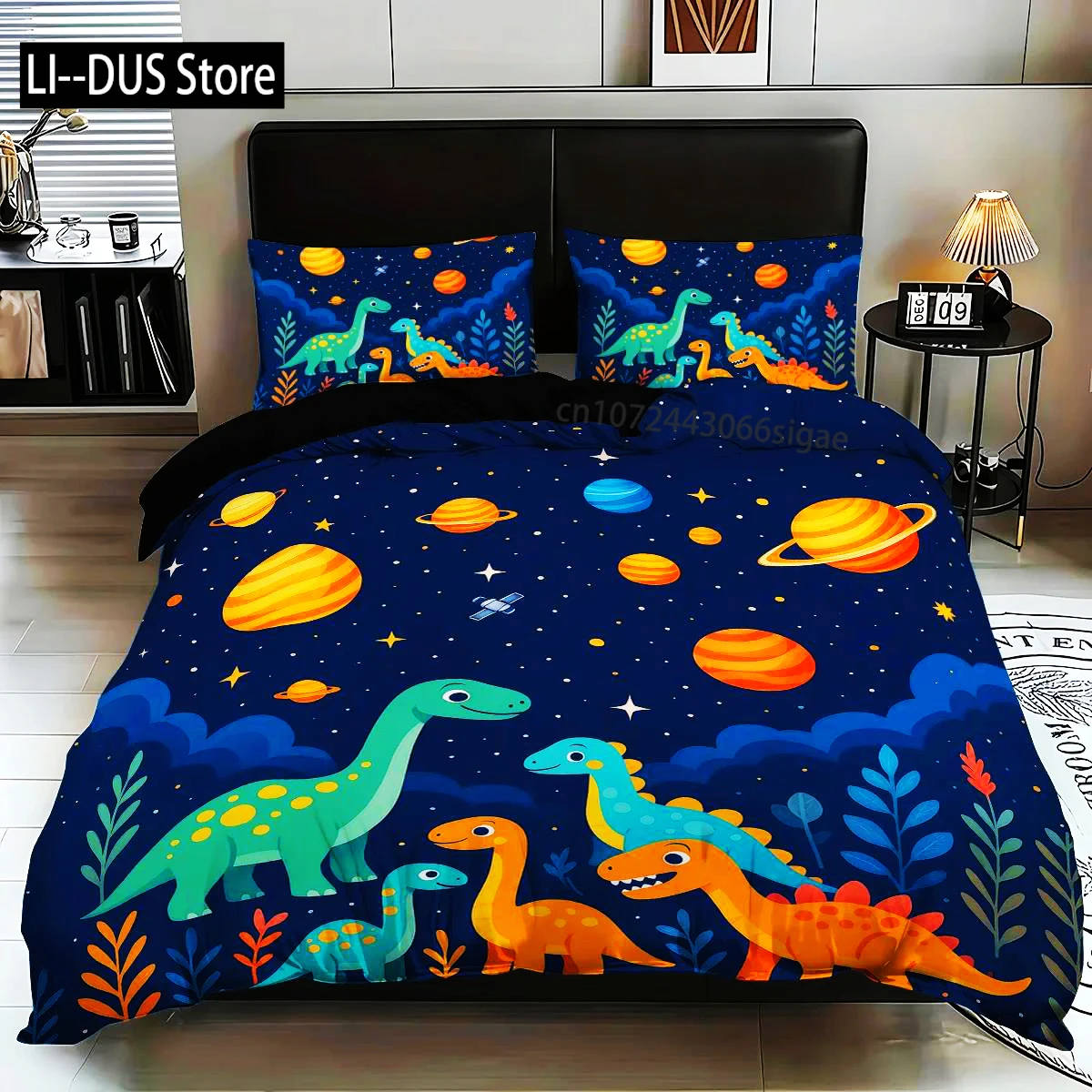 

3pcs Cartoon Dinosaur Pattern Printed Bedding set, 1*quilt cover+2*pillowcase, Suitable For King bed, Single Bed For All Seasons