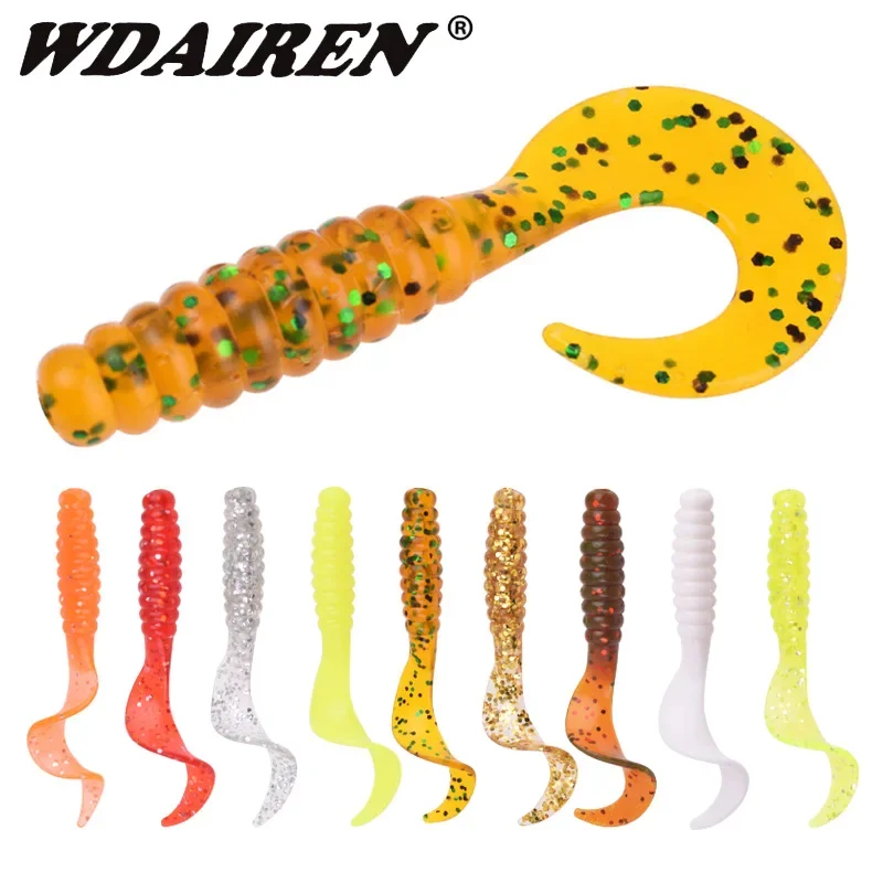 

10 Pcs Jig Wobblers Worm Soft Lure 4.8cm 1.2g Shrimp Fishy Smell Spiral Tail Artificial Silicone Bait Swimbait Fishing Tackle