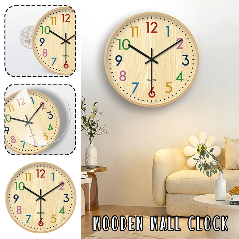 European Wooden Silent Wall Clock Living Room Simple Decoration Pointer Clock, Japanese Style Retro Wood Quartz Clock 20/30/35cm