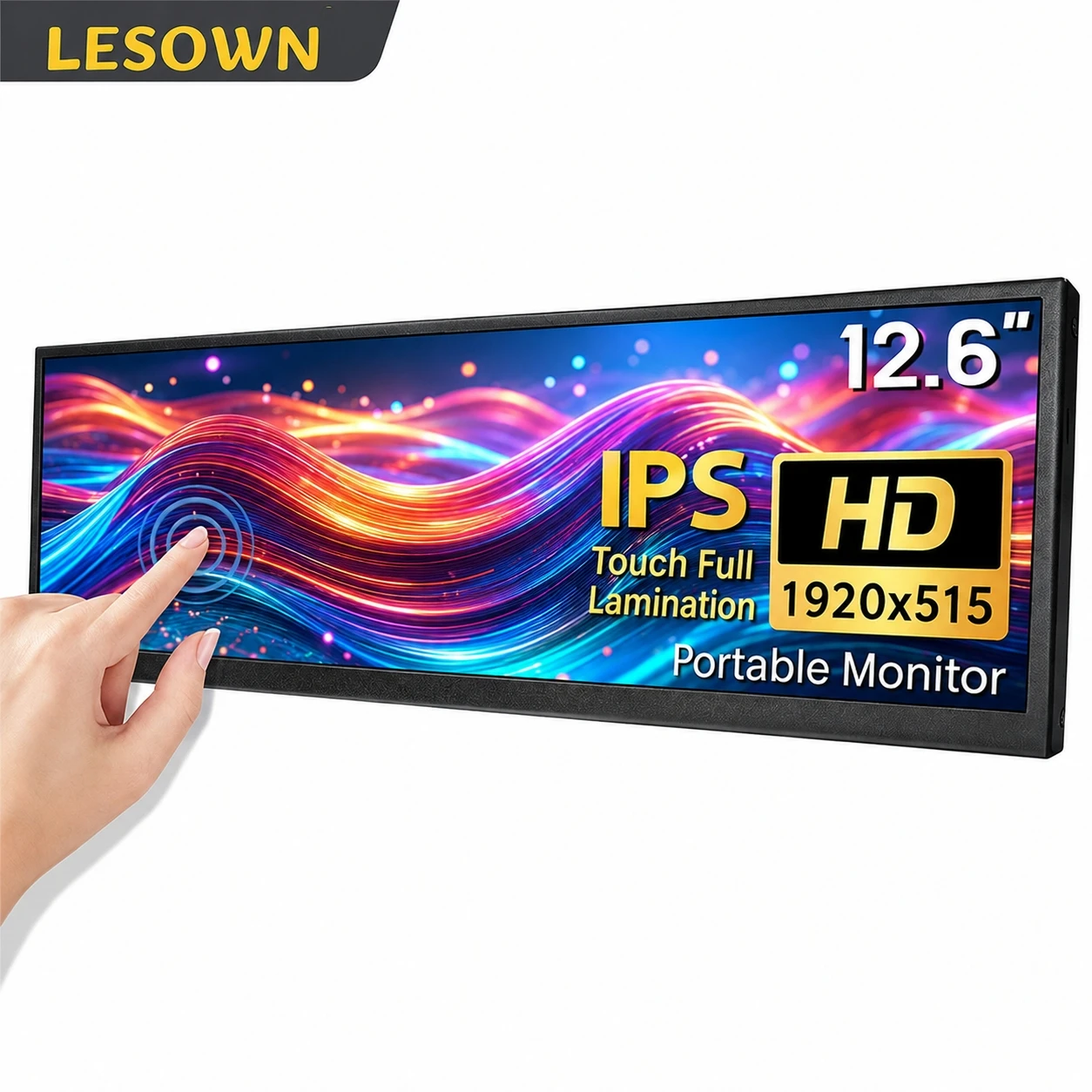 LESOWN 12.6 Inch Aluminum Shell Monitor 16:4 Portable Screen Plug and Play External Display for Office