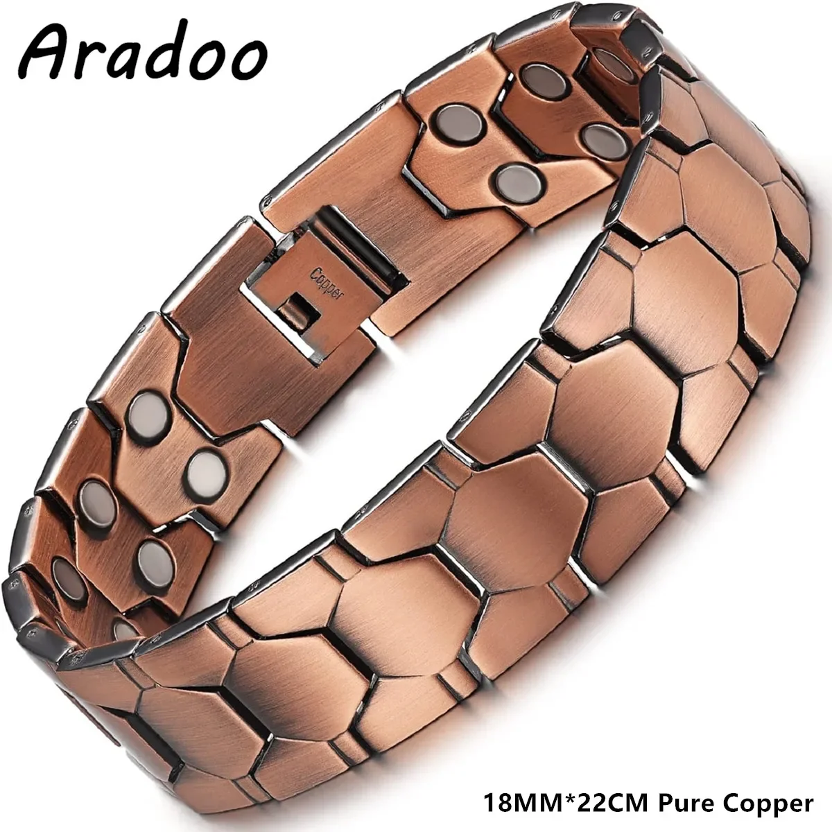 

ARADOO Pure Copper Magnetic Bracelets for Men with Double-Row Strong Magnets 3500 Gauss Adjustable Jewelry Gifts