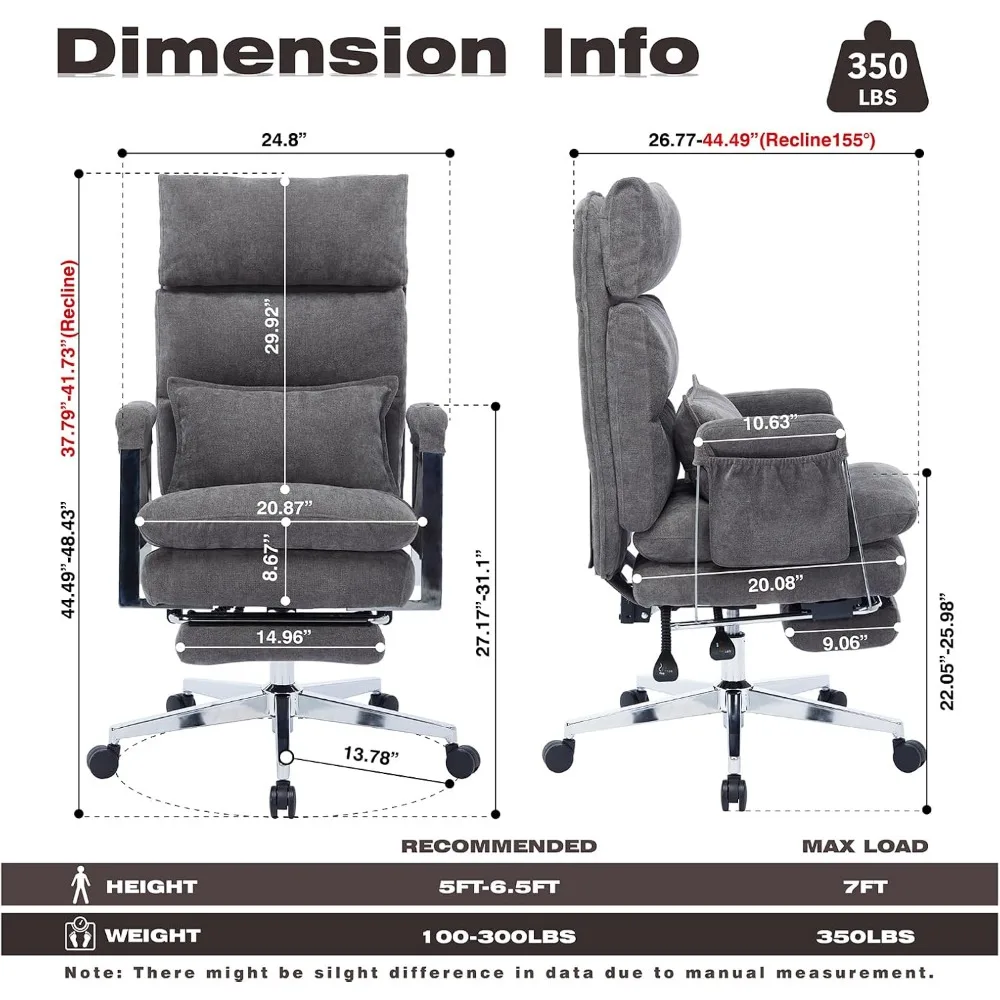 Big and Tall Fabric Computer Chair,Full Stainless Steel Comfy Ergonomic Home Office Chair with Foot Rest