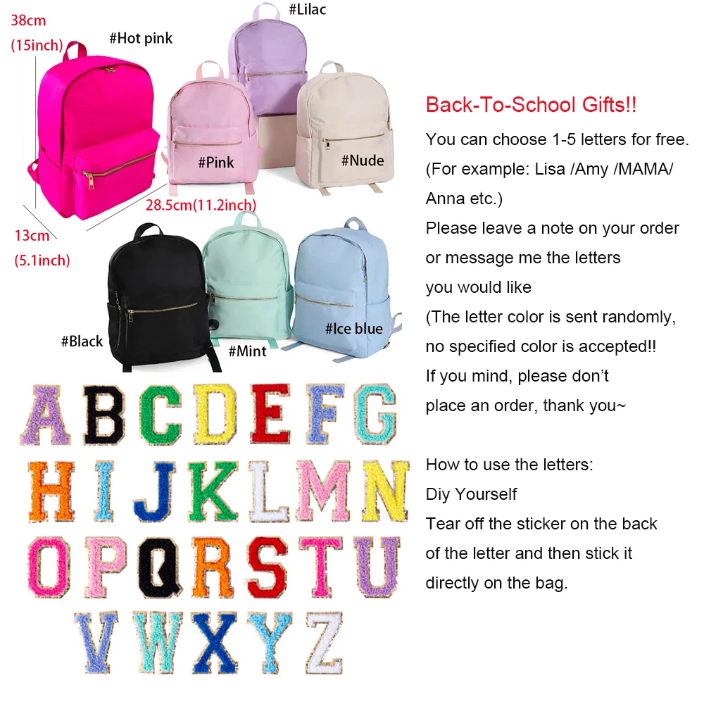자가 접착 패치 배낭 개인 맞춤형 배낭 나일론 어린이 학교 가방 책 신학기 편지 어린이 남아 여아 학생 선물