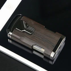 Windproof Powerful Metal Spray Gun Kitchen Lighter with Cutter, Tripe Jet Torch Fire, Gas Cigar Lighter, Turbo, Cutter