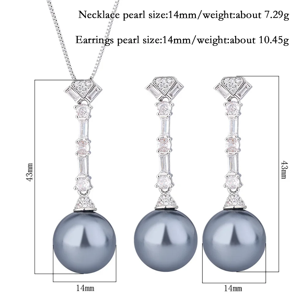 Bedels 14Mm Wit Zwart Parel Kwastje Hanger Ketting Bengelen Oorbellen Voor Vrouwen Cocktail Party Fijne Sieraden Set Accessoires Cadeau