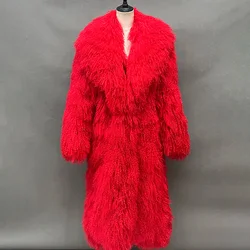 Customized Size Genuine Mongolian Fur Wool Trench Long Coat Lady Men Autumn Winter Long Outerwear S6424