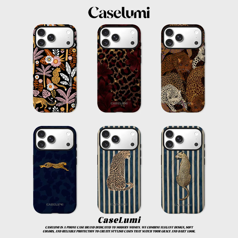 CaseLumi Matte Bumper für MagSafe Hülle für iPhone 17 16 15 14 Plus 13 Pro Max Stoßfeste Harte PC Leoparden-Dschungel-Abdeckung