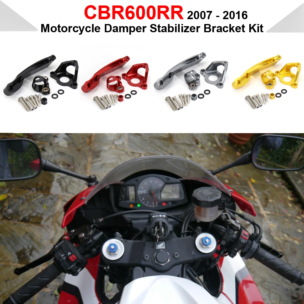 

New Motorcycle Stabilizer Fiber Carbon Steering Damper Bracket Mount Kit 2007-2016 For Honda CBR600RR CBR 600 RR 2014 2015