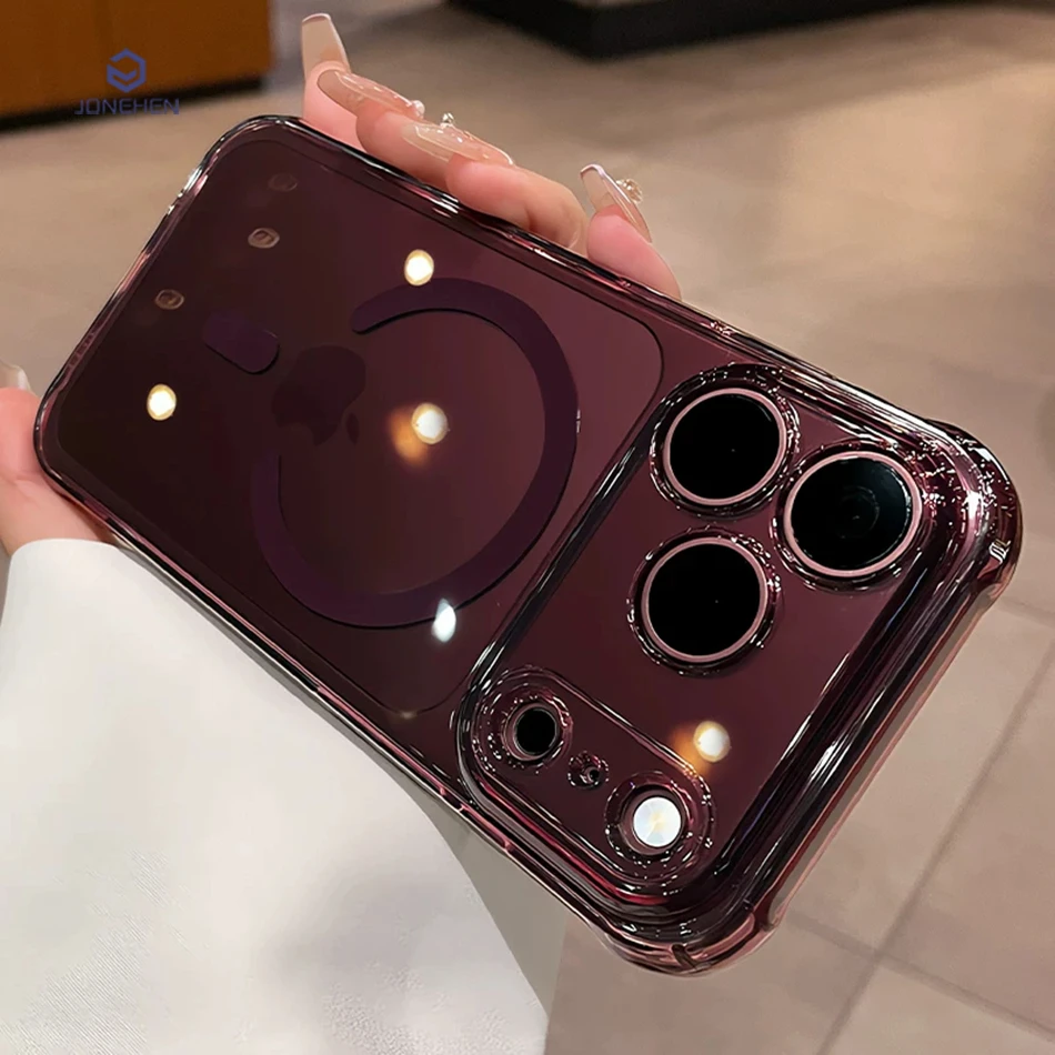 Clear Shockproof Bumper Case - Luxe, bordeauxrode, transparante, schokbestendige telefoonhoes met