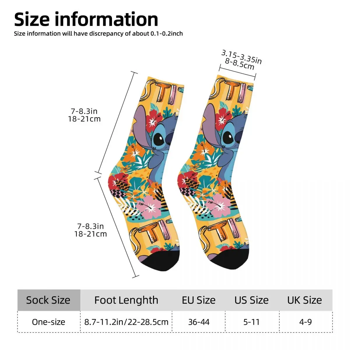 Cute Stitch Tropical Plants Sock Fashion Male Men Socks Polyester Cartoon Graphic Women\'s Spring Summer Autumn Winter