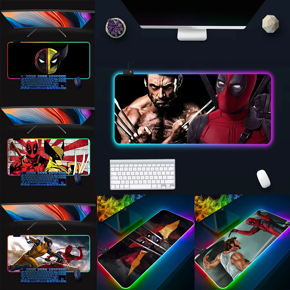 Deadpool & Wolverine Movie RGB Pc Gamer Keyboard Mouse Pad Mousepad LED Glowing Mouse Mats Rubber Gaming Computer Mausepad