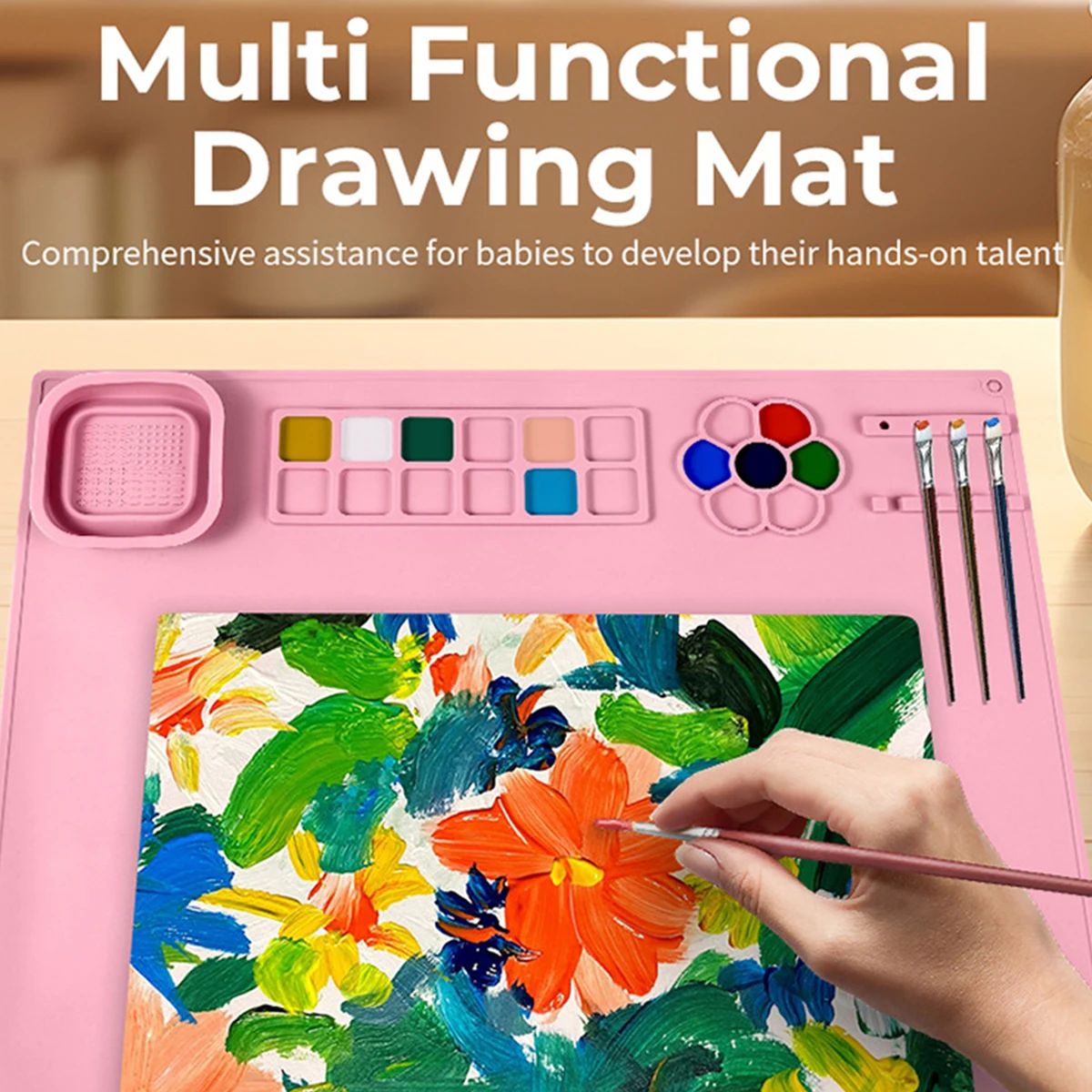 

Детский креативный студийный силиконовый художественный коврик для рисования, станция для рукоделия с кистью, подстаканник, палитра, многоразовый нетоксичный коврик для рисования своими руками
