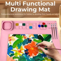 Estera de arte de silicona para estudio creativo para niños, estación de pintura artesanal con cepillo, portavasos, paleta, reutilizable, no tóxico, almohadilla de dibujo DIY