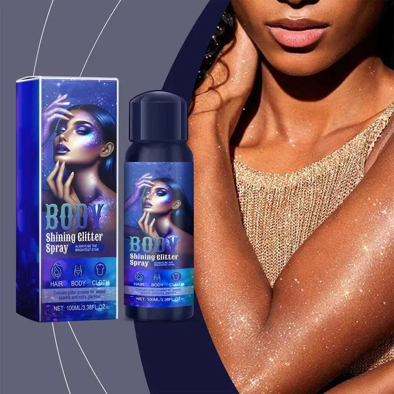 Spray brillante para el cuerpo, brillo para el cabello de la cara, brillo de alta duración, resistente al agua, maquillaje para resaltar con diamantes, 100ml