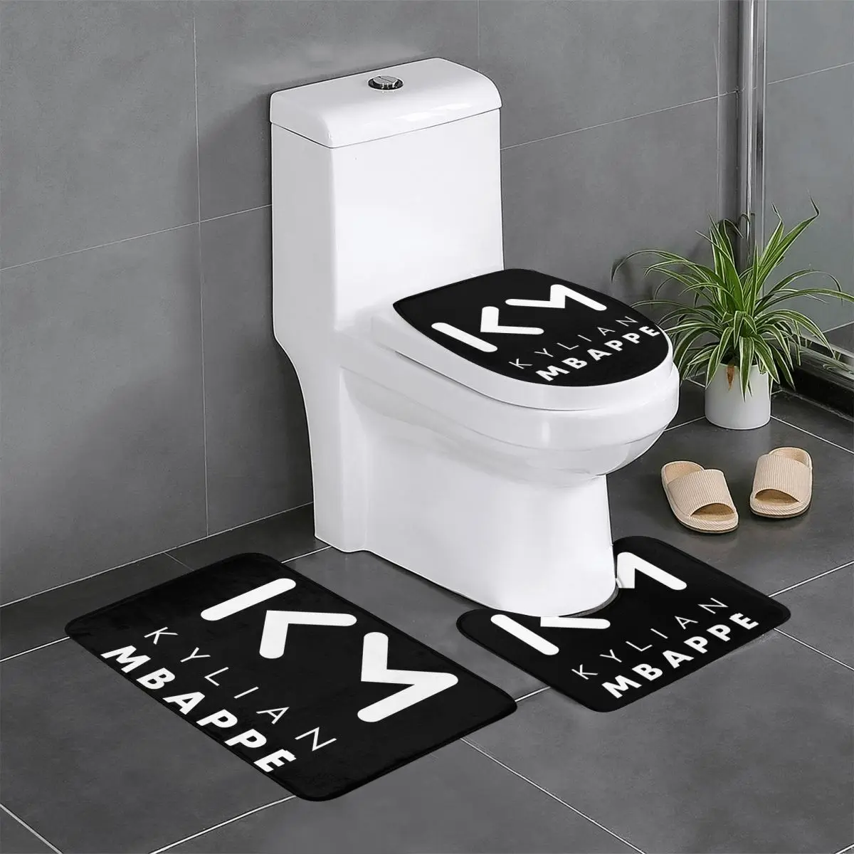 Custom [Mbappe KM 3 Piece Bathroom Rugs Absorbent Non Slip Football Logo Toilet Bath Mat Sets