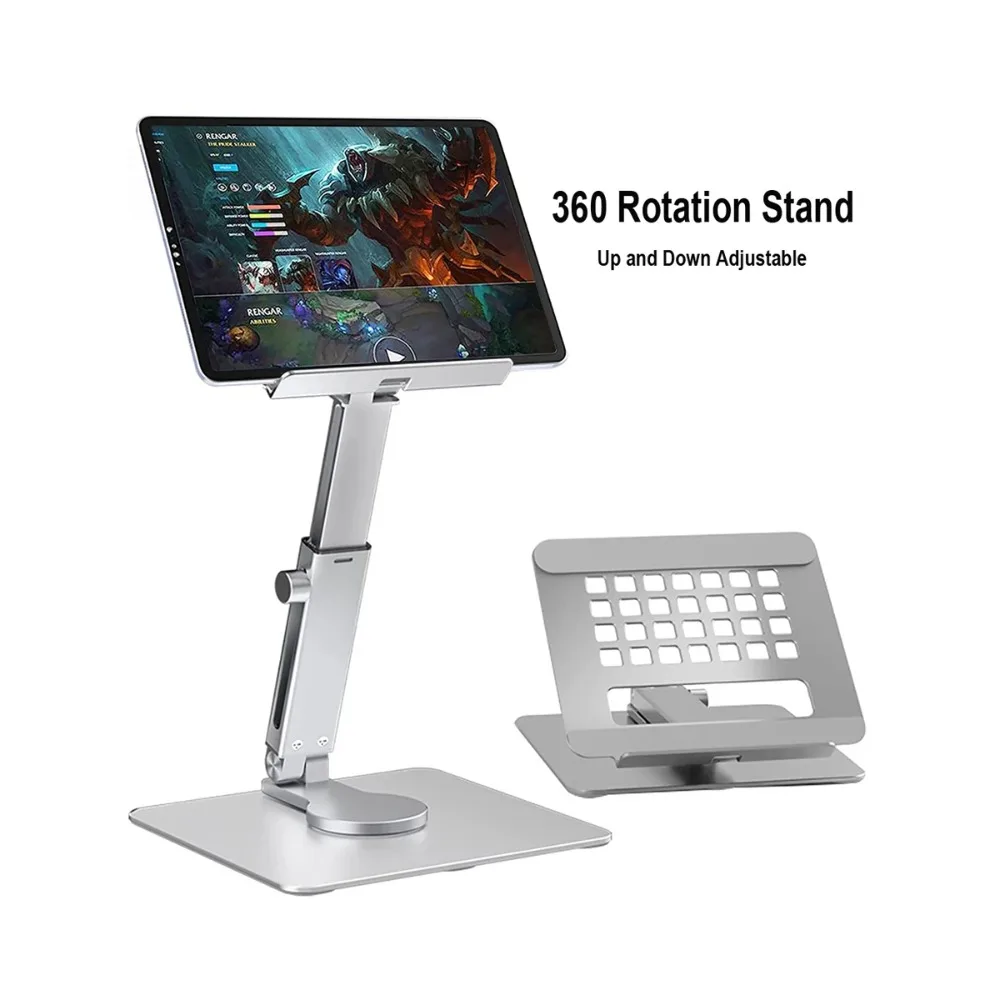 Aluminum Tablet Stand Desk Riser 360° Rotation Multi-Angle Height Adjustable Foldable Holder Dock For Tablet Laptop